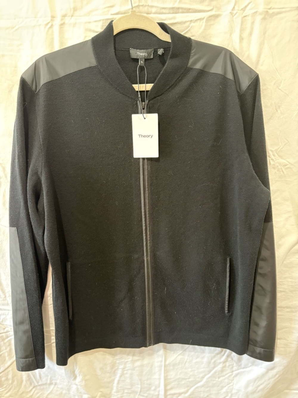 Theory Black Bomber Jacket with Matte Shoulder Panels